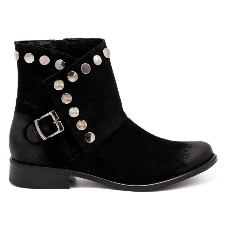 Exquisite Leder Damenstiefel mit Nieten 1198 schwarz