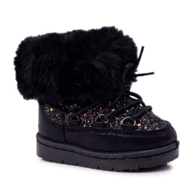 FRROCK Warme Kinder Schneestiefel mit Fell Black Crystal Fox schwarz