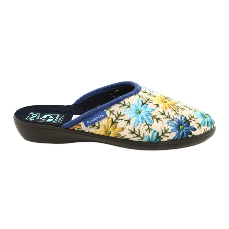 Damen Hausschuhe mit Blumen Adanex 26743 Beige-Blau