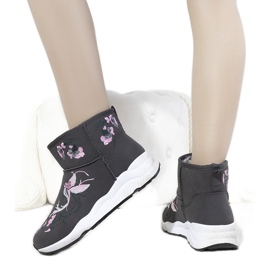 BM Graue Schneestiefel mit Jamil-Stickerei