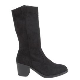 Mono Schwarze Stiefel mit weitem Absatz