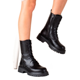 Bona Schwarze Stiefel Traper mit Öko-Leder