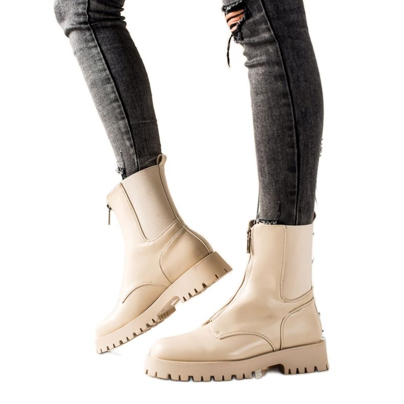 TRENDI Warme Stiefel mit Reißverschluss beige