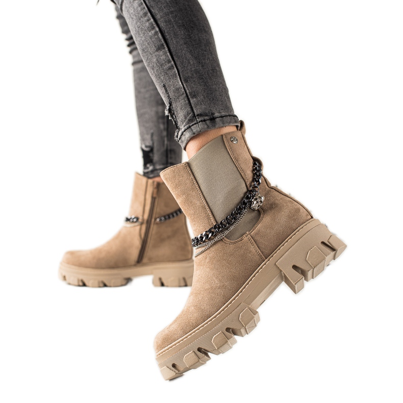 Goodin Warme Stiefel mit Ketten beige