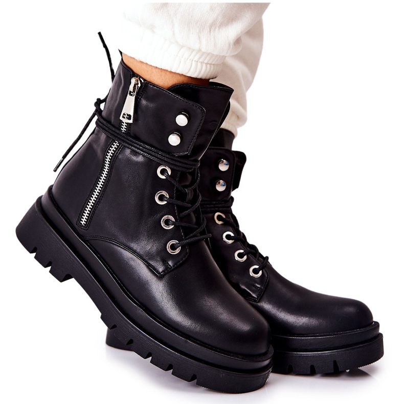 PG1 Stiefel am Reißverschluss mit Bindung Schwarz Elissmo