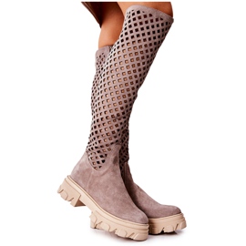 PA2 Kallede Hellbraune durchbrochene Wildlederstiefel beige