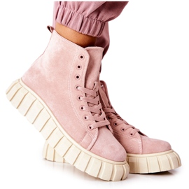 Hohe Sneakers aus Wildleder auf rosa Meniphise-Plattform beige
