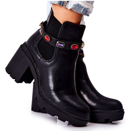 PS1 Lederstiefel für Damen auf einem Absatz mit Kristallen Black Macbeth schwarz