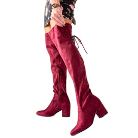 Laura Mode Oberschenkelhohe Stiefel mit hohen Absätzen rot