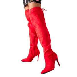 Small Swan Wildlederstiefel auf einem hohen Absatz rot