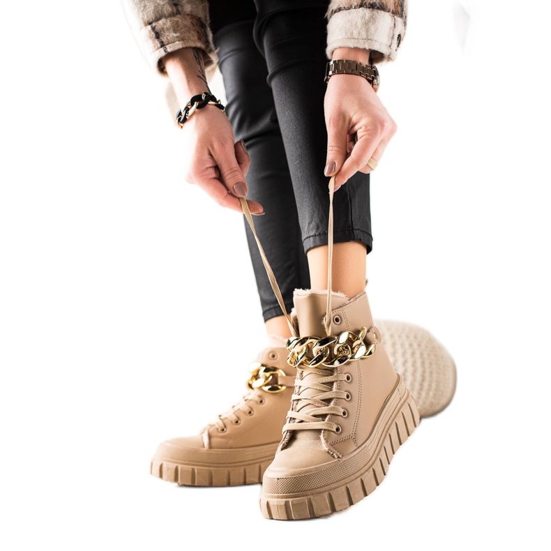 TRENDI Warme Stiefel Turnschuhe beige