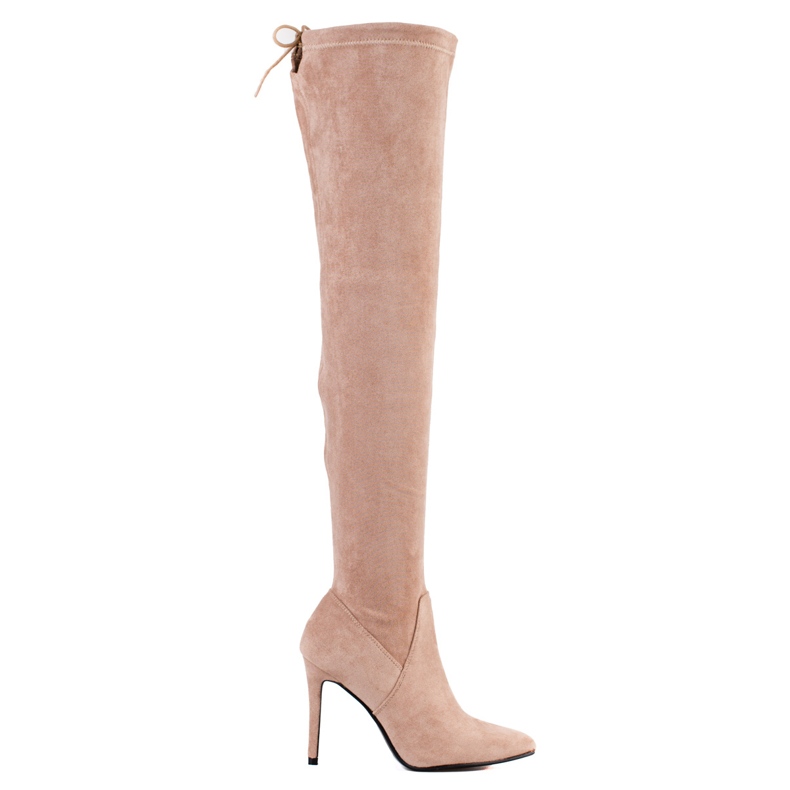 Small Swan Wildlederstiefel auf einem hohen Absatz beige