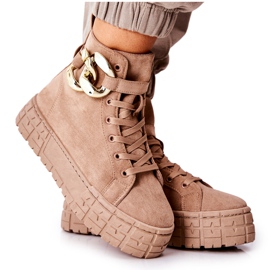 Hohe Sneakers auf einer dunkelbeigen Evenia-Plattform khaki