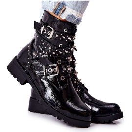 Lederstiefel mit Riemen Schwarz Kepherine