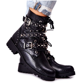 Lederstiefeletten mit Streifen Tiermuster Schwarz Kepherine