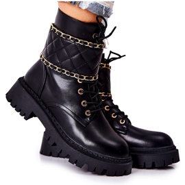Schwarze Arbeiterstiefel mit Kette Black Caleanor