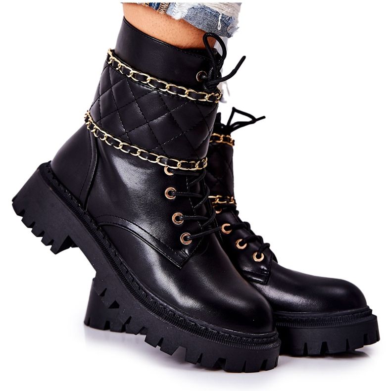 Schwarze Arbeiterstiefel mit Kette Black Caleanor
