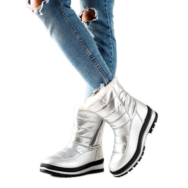 TRENDI Klassische Schneestiefel am Reißverschluss silber-