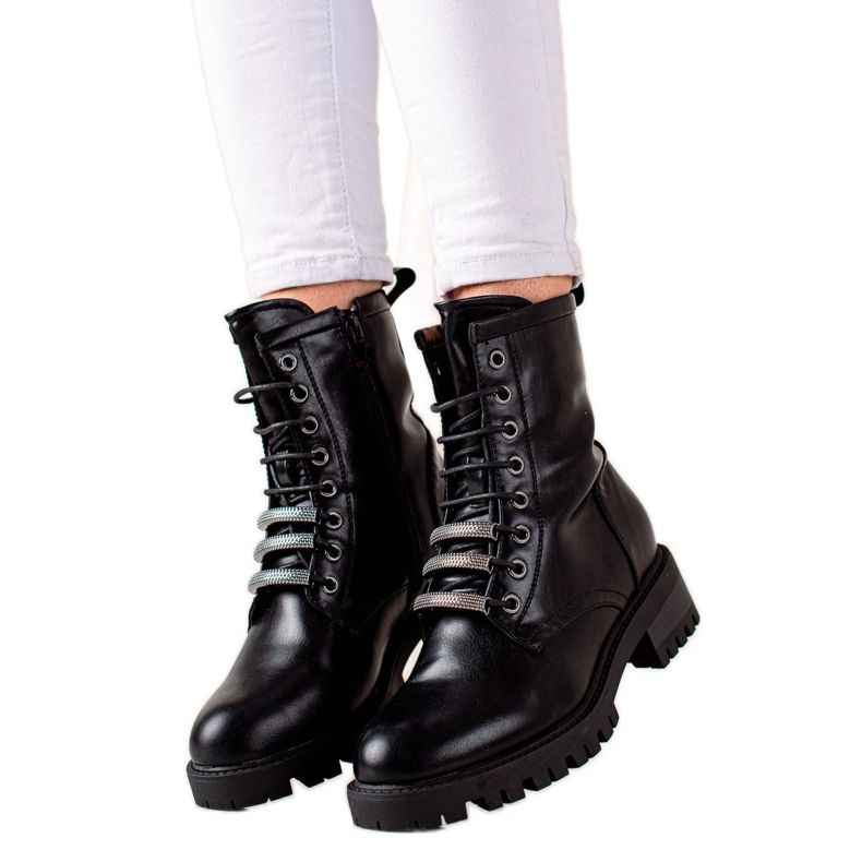 Evento Schnürstiefel mit Öko-Leder schwarz