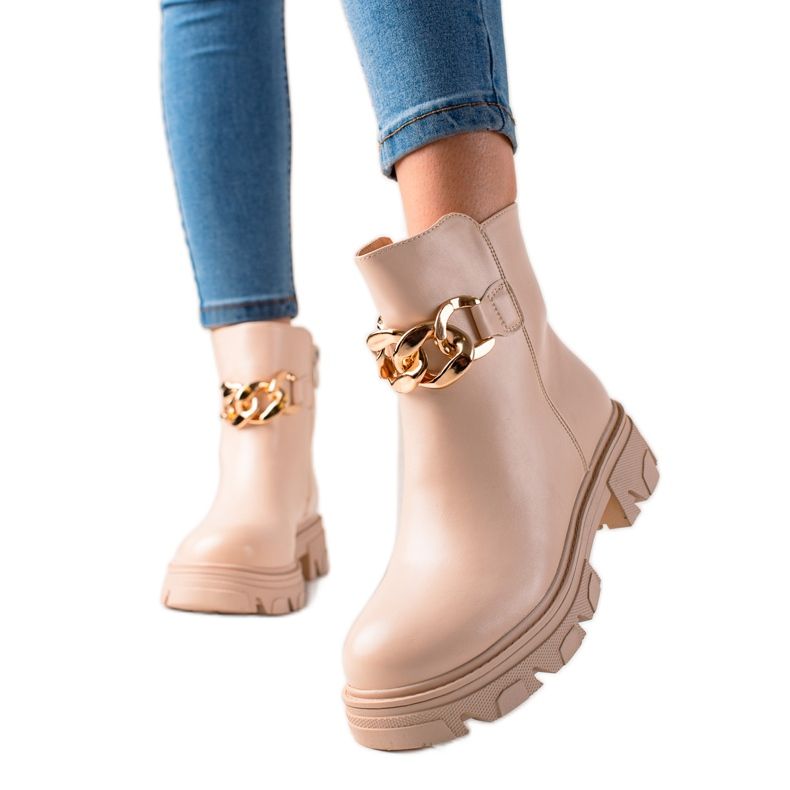 Bestelle Beige Stiefeletten mit Kette