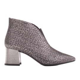 Marco Shoes Schmale silberne Lederstiefelette mit Gummi im Obermaterial silber- grau