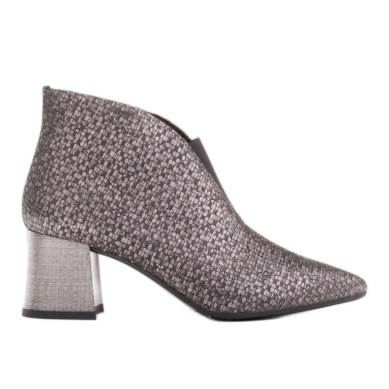 Marco Shoes Schmale silberne Lederstiefelette mit Gummi im Obermaterial silber- grau