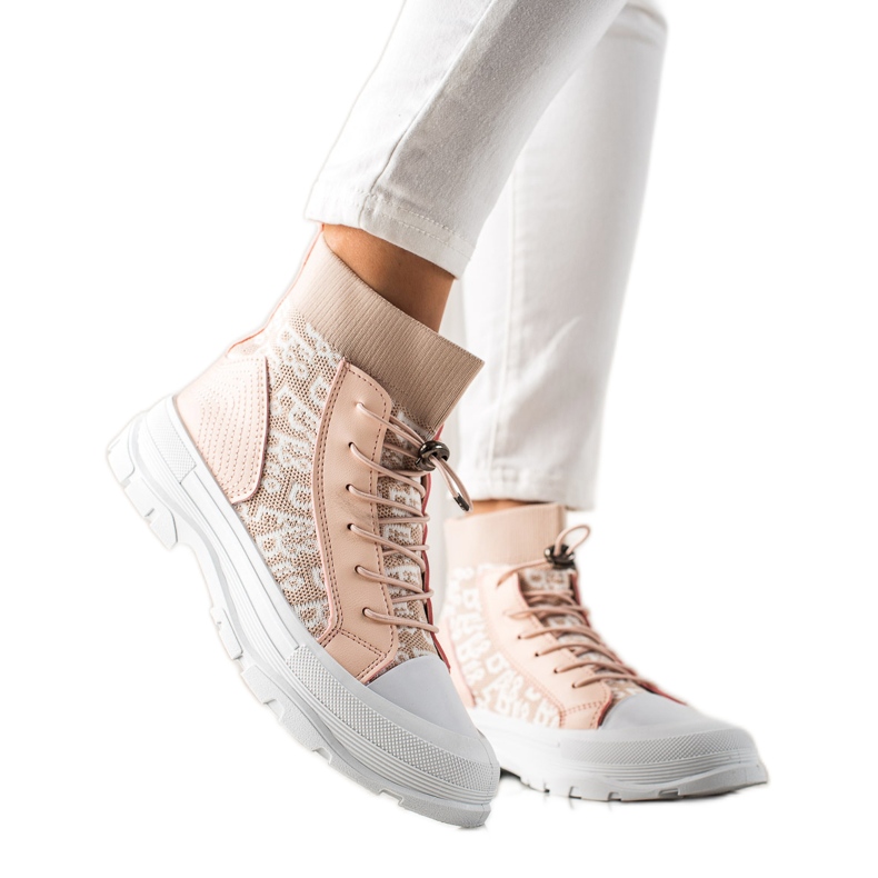 Goodin Modische hohe Sneakers weiß rosa