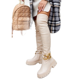 Hohe Stiefel mit einem dekorativen beigefarbenen Masha-Element