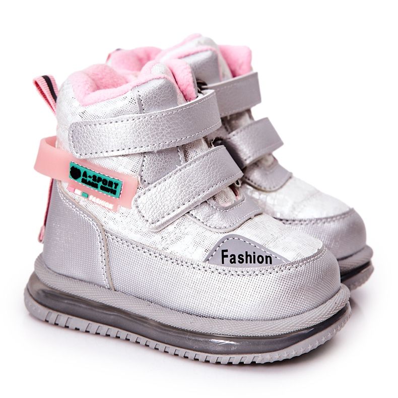 PJ2 Warme Schneestiefel Silber Hesiera Stiefel mit Reißverschluss rosa