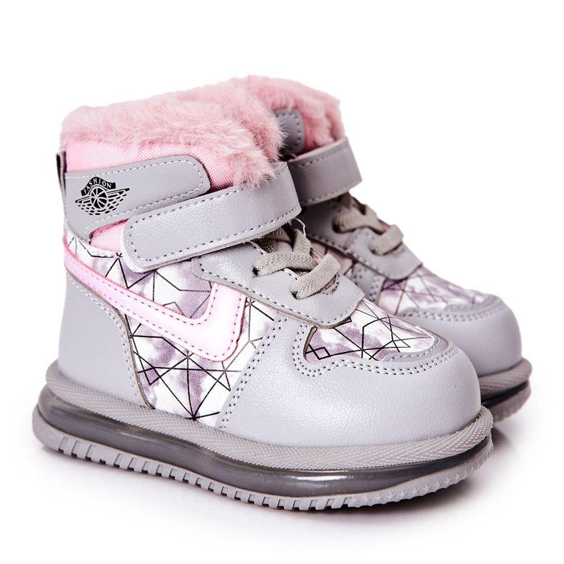 PJ2 Warme Schneestiefel für Kinder Grau und Rosa Shirinell