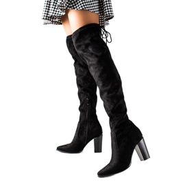 Lucky Shoes Schwarze oberschenkelhohe Stiefel mit hohen Absätzen