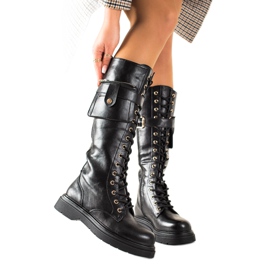 Groto Gogo Arbeitsstiefel zum Schnüren mit Tasche schwarz