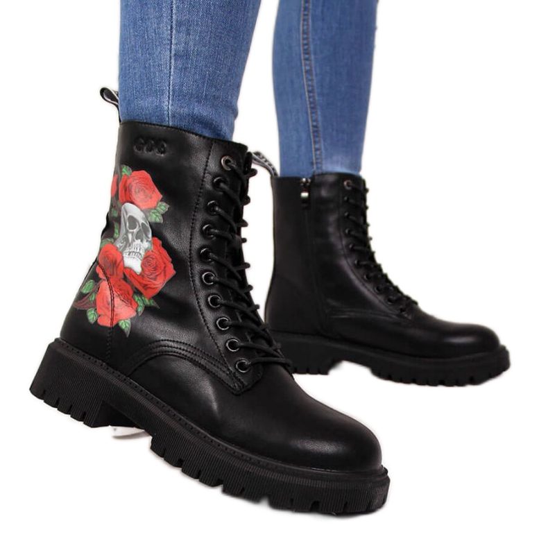 Lederstiefel mit Goe W II2N4044 Print schwarz weiß rot