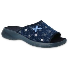 Befado Damen Pantoffeln 442d195 Marineblaue Blumen mit Zirkonen