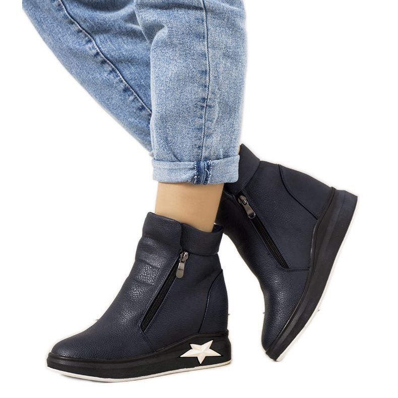 Marineblaue Damenstiefel auf dem Edmee-Keil navy blau