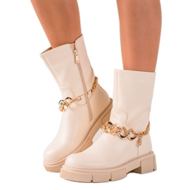 Gogo Modische Arbeiterstiefel mit Kette beige