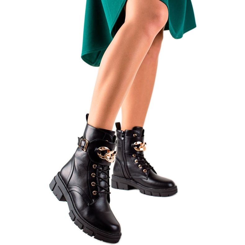 TRENDI Stylische Stiefel-Trapper aus Öko-Leder schwarz