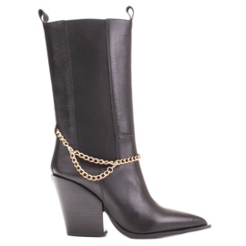 Marco Shoes Schwarze Cowboystiefel mit goldener Kette