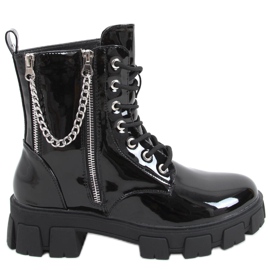 Stiefeletten aus Lackleder mit Kette Mina Black schwarz