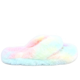 Bunny Bunte Fellpantoffeln blau rosa gelb