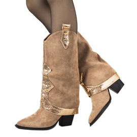Luciana beige Cowboystiefel golden