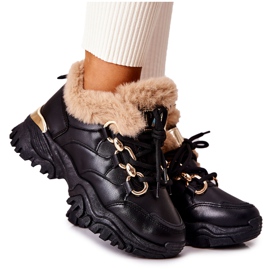 PM1 Schwarz glänzende schwarze warme Leder-Sportschuhe