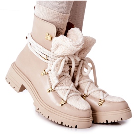 Lewski Shoes Lederstiefel Trappers Gebunden Lewski Hellbeige 3116