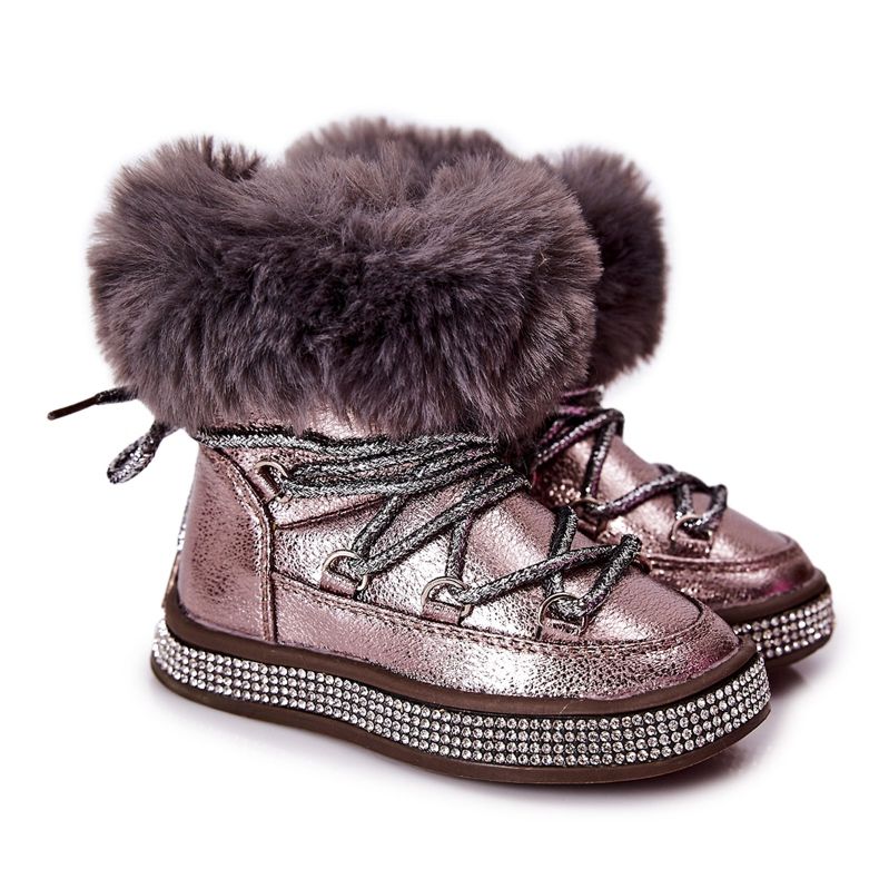 Kinder-Schneestiefel mit Fell Grau-Braun Grandis mehrfarbig golden