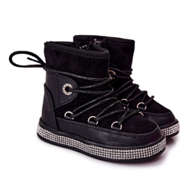 FR1 Schwarze Kinder-Schneestiefel mit Zirkonia Wellma