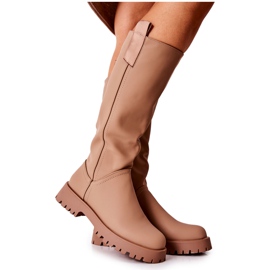 FJ1 Hohe Lederstiefel Beige Trishia