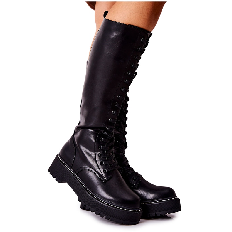 PE1 Hohe Schnürstiefel für Damen Schwarz Khloe
