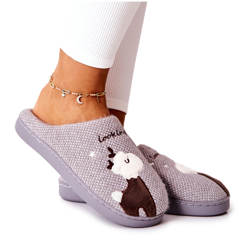 WJ1 Warme Hausschuhe Rentiergrau Jilly braun