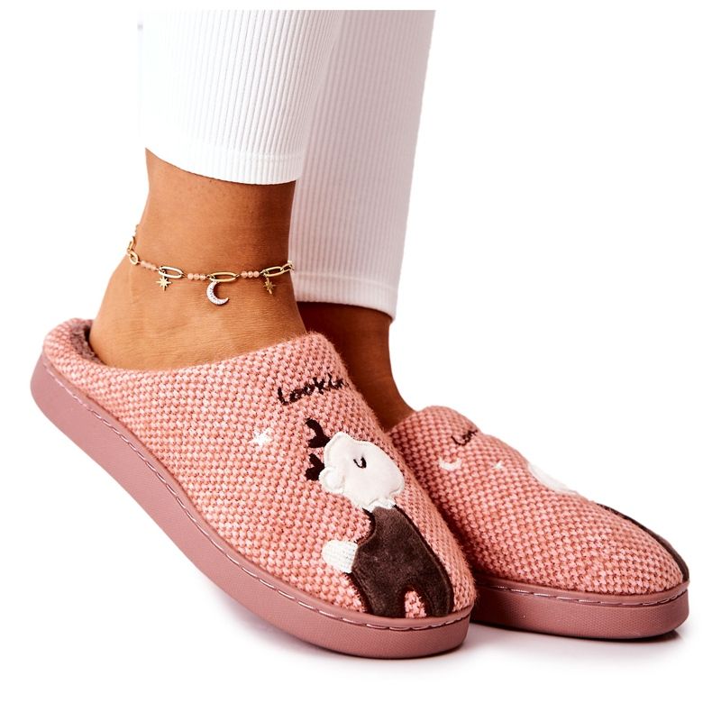 WJ1 Warme Hausschuhe Rentier Dunkelrosa Jilly braun