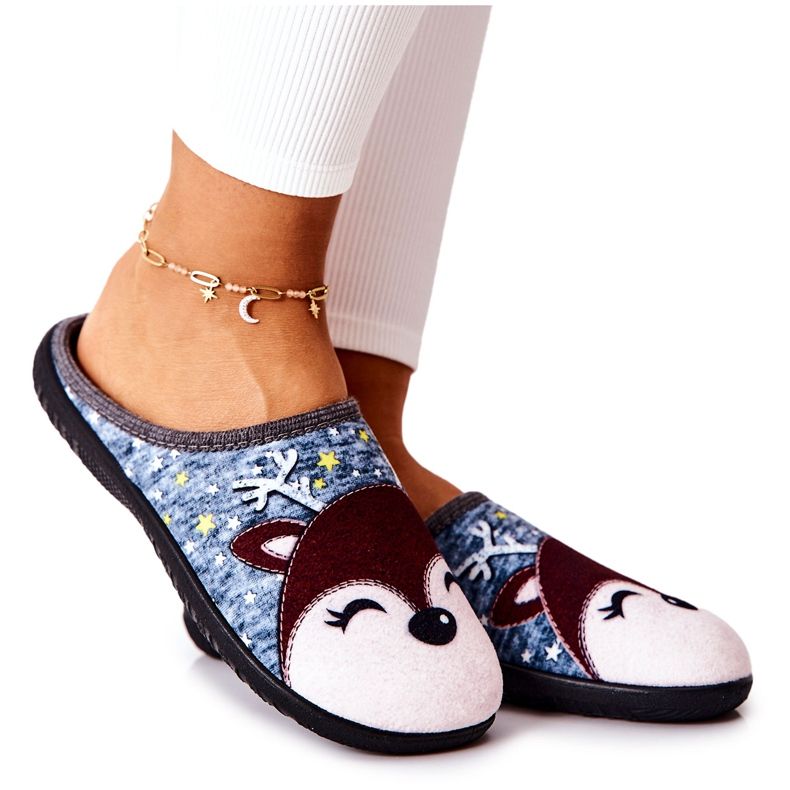 Warme Hausschuhe in Rentierblau aus Taffy